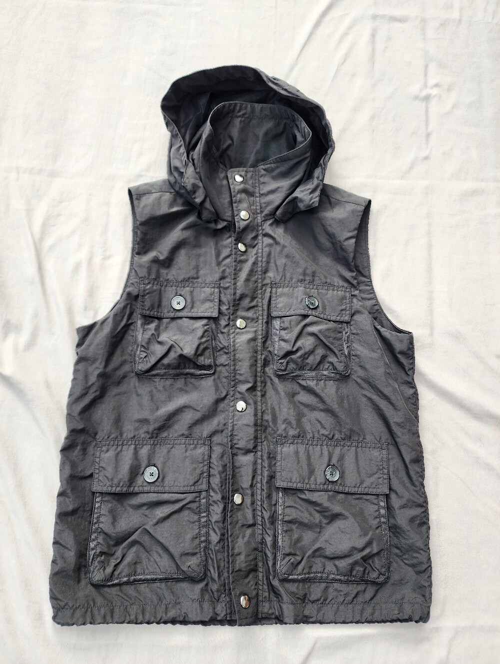 Calvin Klein Mens Small Hooded Full Zip Shell Vest Jacket Sleeveless Pockets